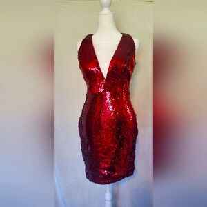 Red sequin cocktail dress